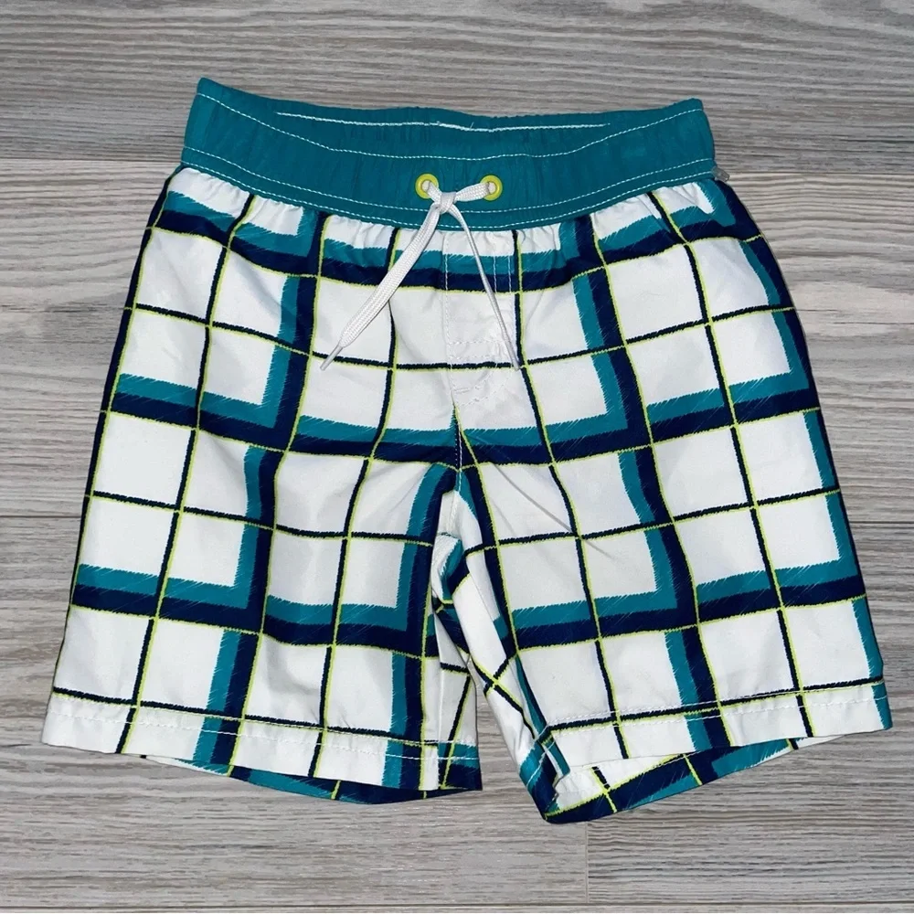 Crazy 8 Baby Boys Swim Trunks 18–24 Months White Geometric Squares Mesh Lined